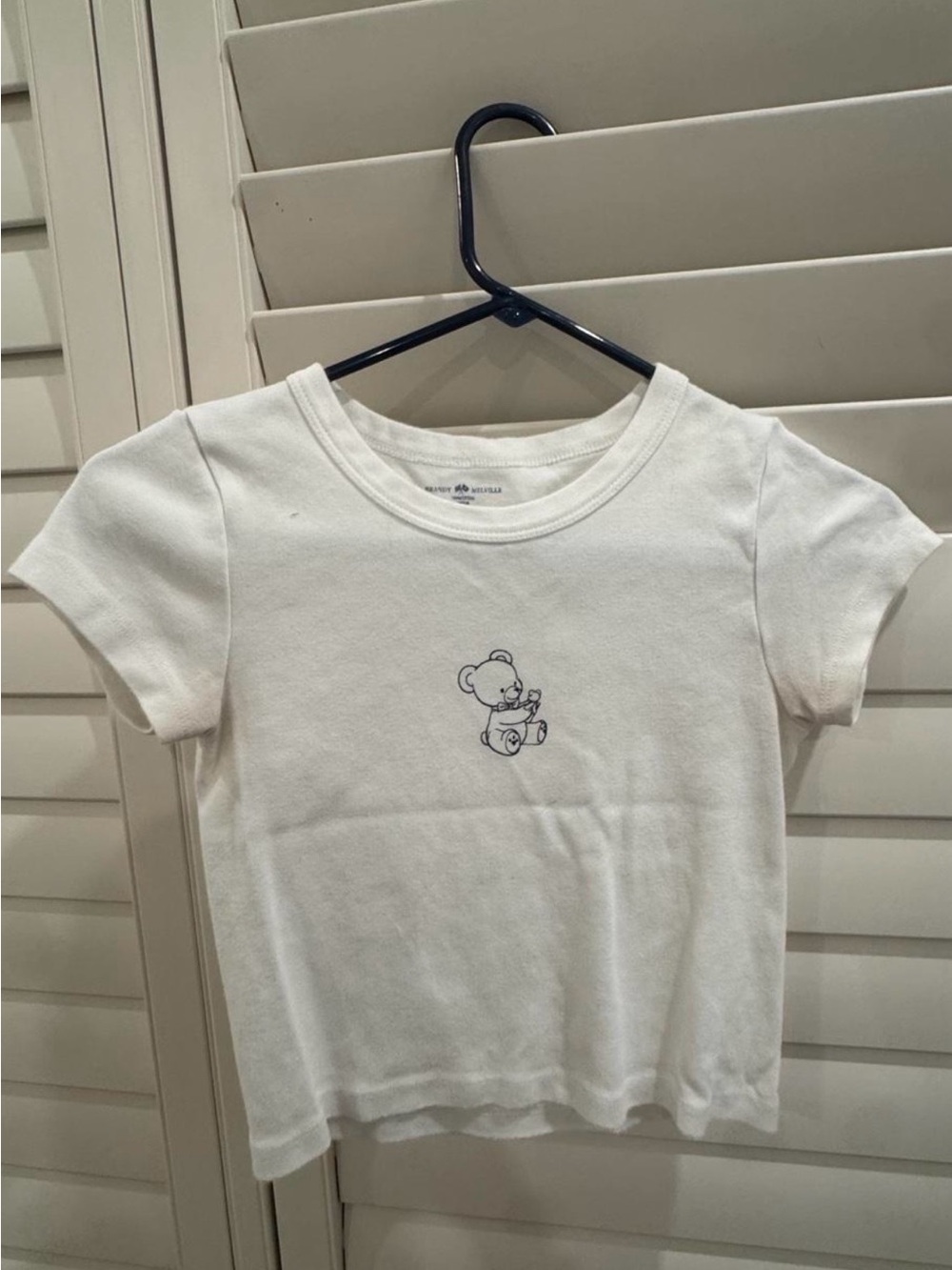 Brandy Melville White Crop Tee with Small Bear Graphic